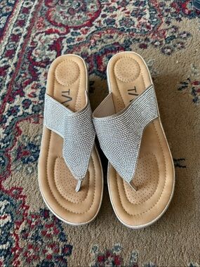 Taxi Silver Rhinestone Thong Sandals for Women